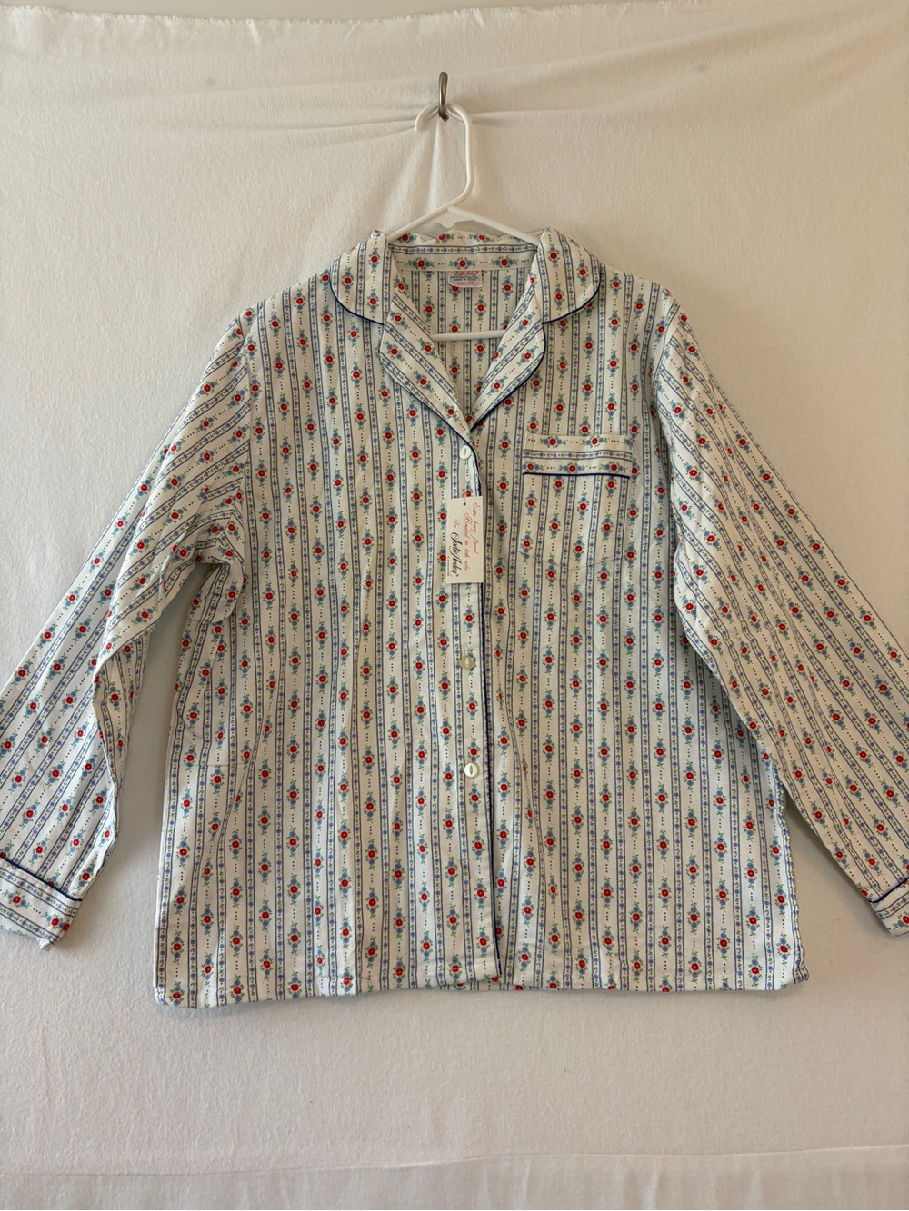 Women's White Floral-Striped Cotton Pajama Top
